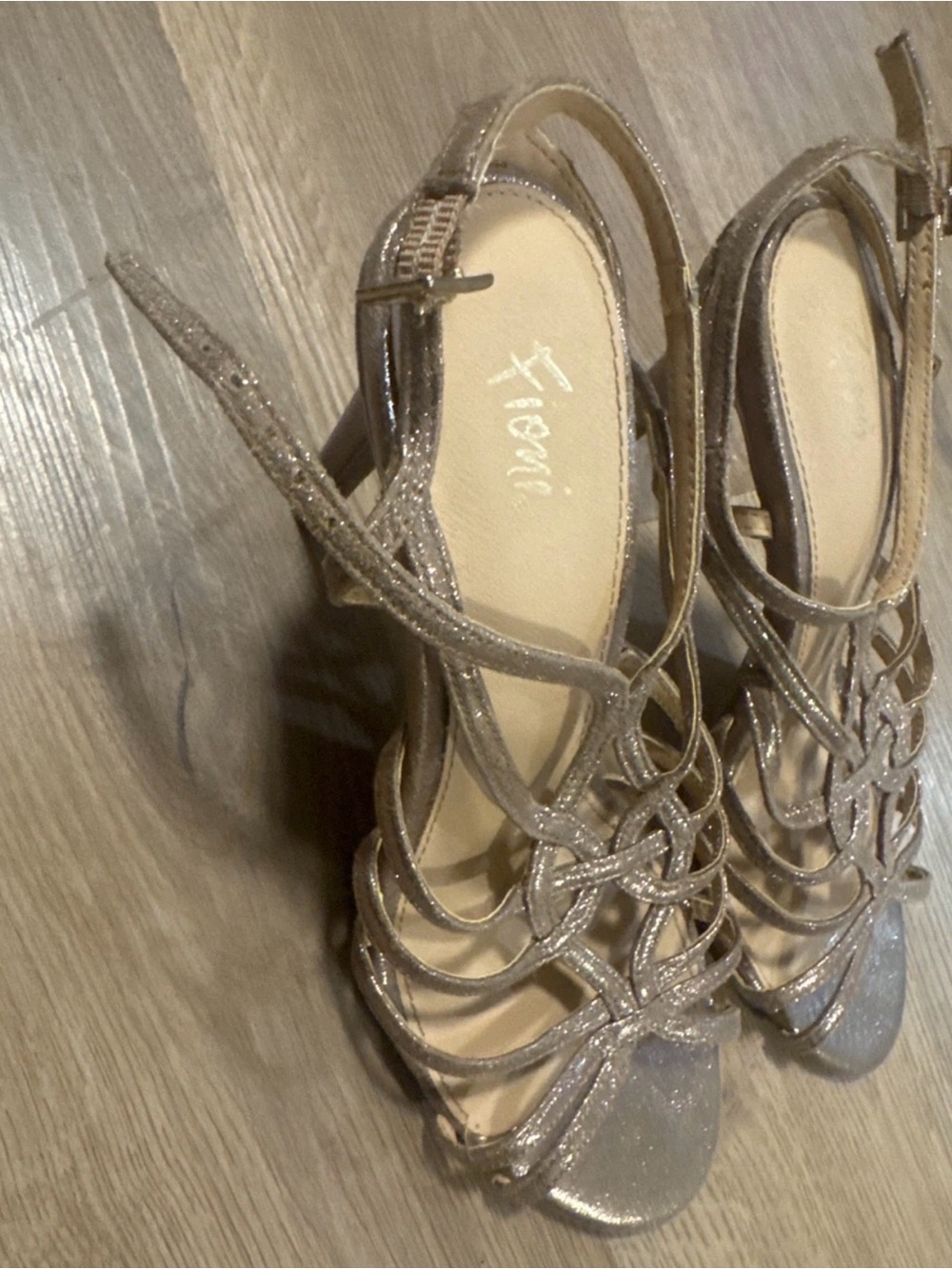 FIONI Clothing Metallic Bronze Strappy High Heels 9